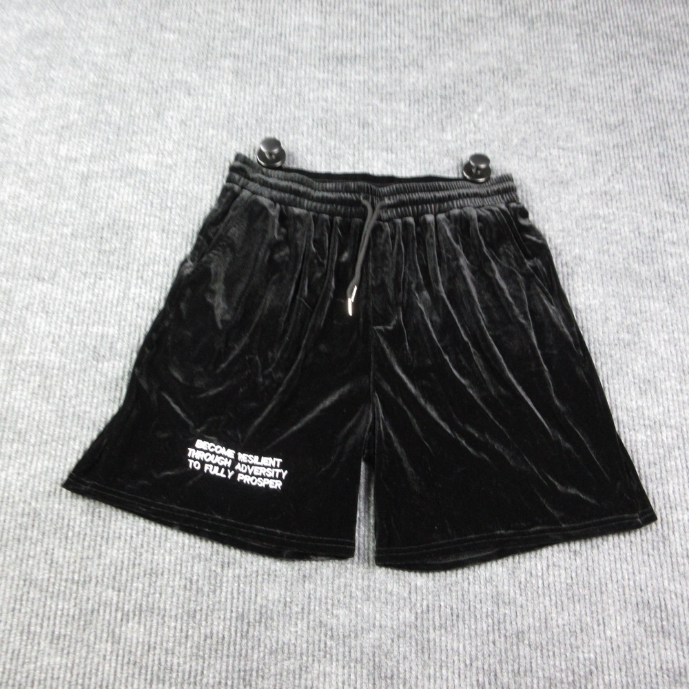 Prosper Shorts Mens L Black Velvet Sweat Drawstring Embroidered 31x6.5* NWOT